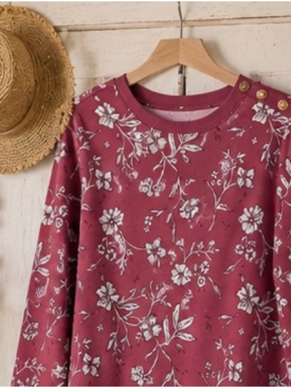 croft & barrow Rose Floral Button-Shoulder Sweatshirt